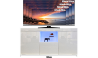 Dripex 135cm LED TV Cabinet, Modern High Gloss TV Stand with Ambient Lights & Storage, Entertainment Unit for 22''-55'' TVs, White