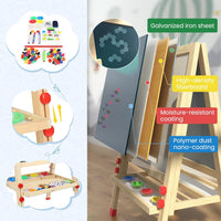 Dripex 55 x 55cm/65 x 65cm Kid’s Wooden Art Easel, Double-Sided Height Adjustable Painting Blackboard with Magnetic Accessories Chalk and Sponge for Toddlers and Kids