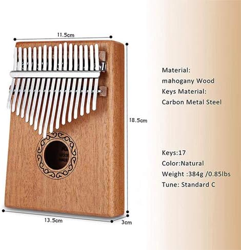 Dripex Kalimba 17 Keys Thumb Piano with Study Instruction and Tune Hammer, Finger Marimba Instrument for Music Lover Beginners(Mahogany)