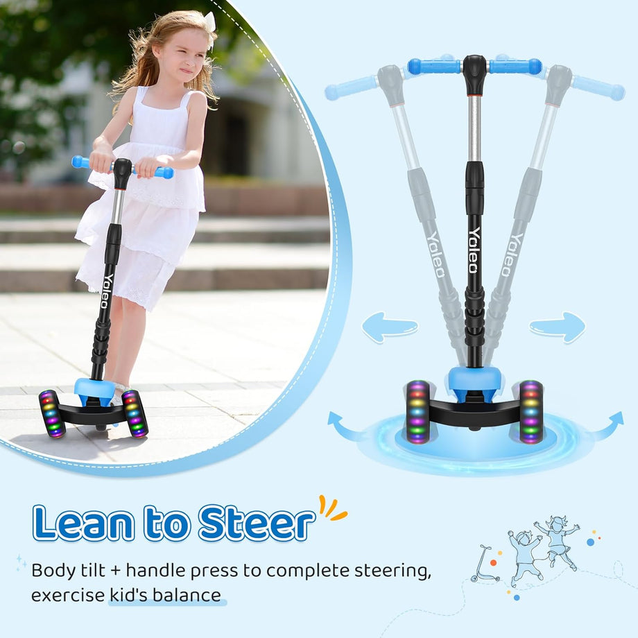 YOLEO Kids Three Wheel Kick Scooter with Removable Seat, LED Flashing Wheels, Height Adjustable Scooter