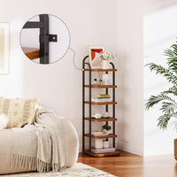 Dripex Adjustable Narrow Shoe Rack Organizer, Space Saving Vertical Tall Shoe Shelf, Sturdy Multifunctional Entryway Hallway Living Room Storage Shelf Rustic Brown