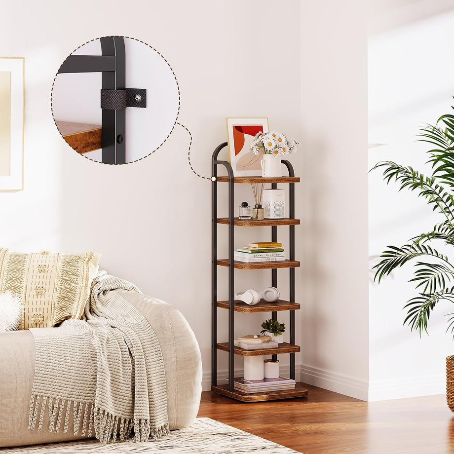 Dripex Adjustable Narrow Shoe Rack Organizer, Space Saving Vertical Tall Shoe Shelf, Sturdy Multifunctional Entryway Hallway Living Room Storage Shelf Rustic Brown