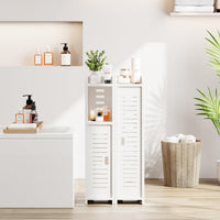 Dripex 4 Tier Bathroom Floor Cabinet, 18W x 20D x 80H cm, Slim White Storage Cabinet with Door, Narrow Free Standing Cupboards Adjustable Shelves for Bathroom or Bedroom