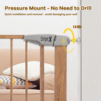 Dripex Stair Gate for Baby and Pet, Safety Pressure Fit, Metal Doors Stairs, Adjustable 75cm - 82cm, Auto Close Gate, One-Handed Operation-Wood Pattern Color