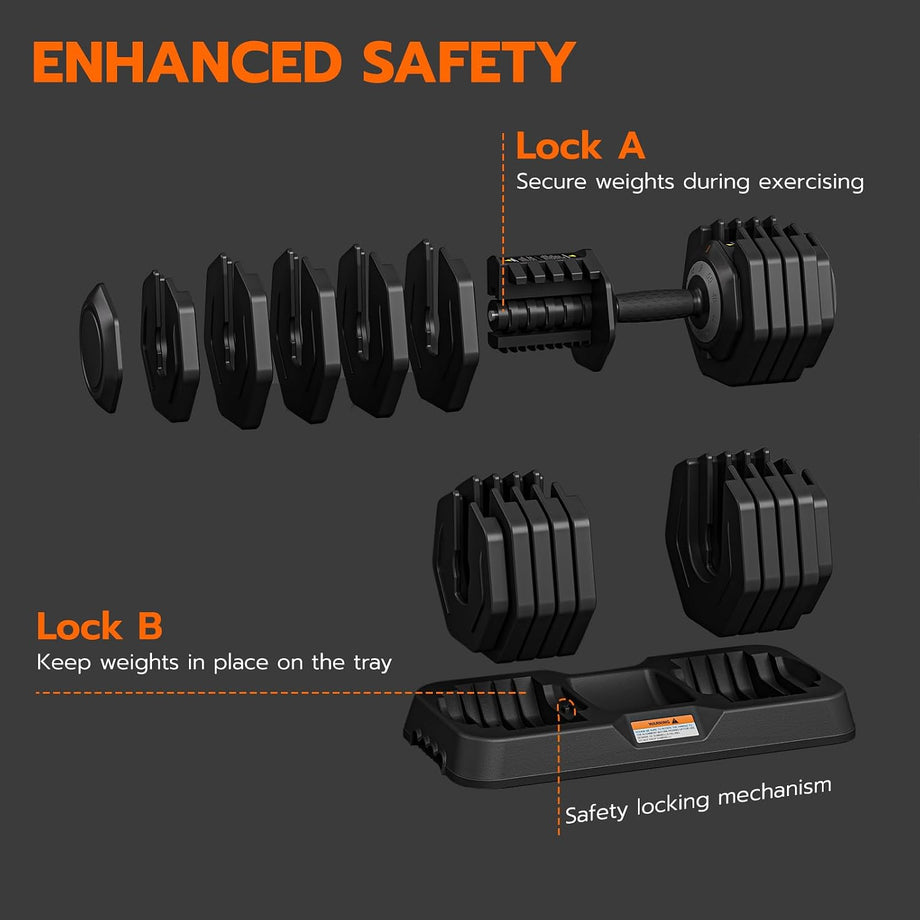 Dripex Adjustable Dumbbells 55lbs Dumbbell Weights Pair for Men | Quick-Adjust Non-Slip Handle, Fast Weight Set for Saving Place, Home Gym Fitness Training, Safety Locking Mechanism