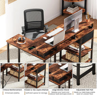 Dripex L Shaped Desk with Power Outlet Corner Computer Desk with Storage Shelves & Fabric Drawer, Study Writing Table Gaming Desk for Home Office L120 x W80 x H88cm