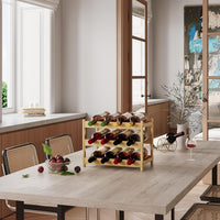 Dripex Bamboo Wine Rack, 12 Bottles Wine Holder Storage Shelf, 3-Tier Small Freestanding Bottle Wine Rack for Countertop, Kitchen, Bar, Cellar (40D x 22W x 32H cm)