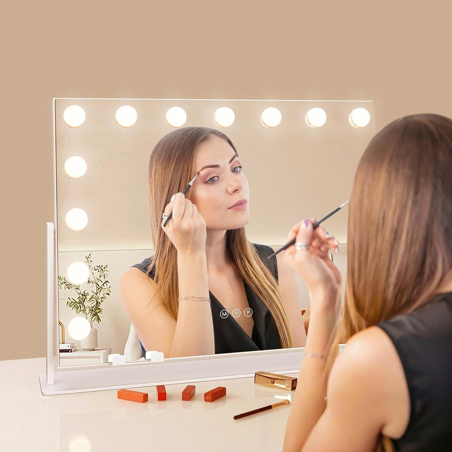 Dripex 14/15 Dimmable LED Bulbs Rotatable Hollywood Vanity Mirror with Lights, Large Illuminated Makeup Mirror, 3 Lighting Modes, Phone Holder, Titing Hollywood Mirror for Bedroom