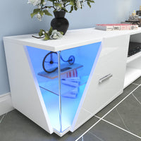 Dripex 150cm High Gloss TV Cabinet Stand, Modern TV Unit with LED light Entertainment Unit Cupboard with Storage Furniture for Living Room Bedroom for 32 40 43 50 55 60 65 inch 4k TV, White