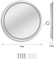 Dripex Round LED Bathroom Mirror, Illuminated Circle Makeup Vanity Mirror with Demister Pad, Anti-fog, 3 Lighting Modes, Dimmable, Wall Mounted, Front+Backlit, IP44