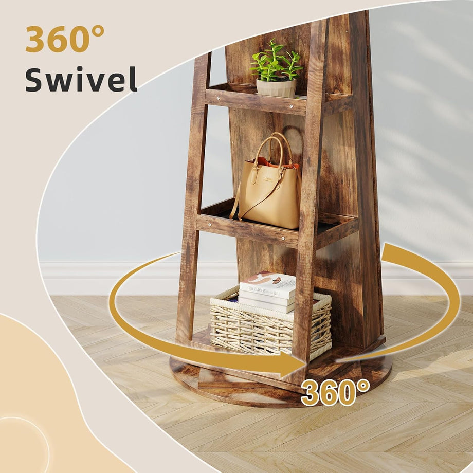 Dripex Jewelry Organiser Mirror Wardrobe, 360° Swivel Jewelry Storage, Lockable, 3 in 1 Free Standing Mirror with Storage Shelves