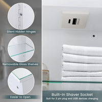 Dripex LED Bathroom Mirror Cabinet, Bathroom Mirror Cabinet with LED Lights Shaver Socket and Demister Pad, Non-contact Sensor Switch, White/Left hinge