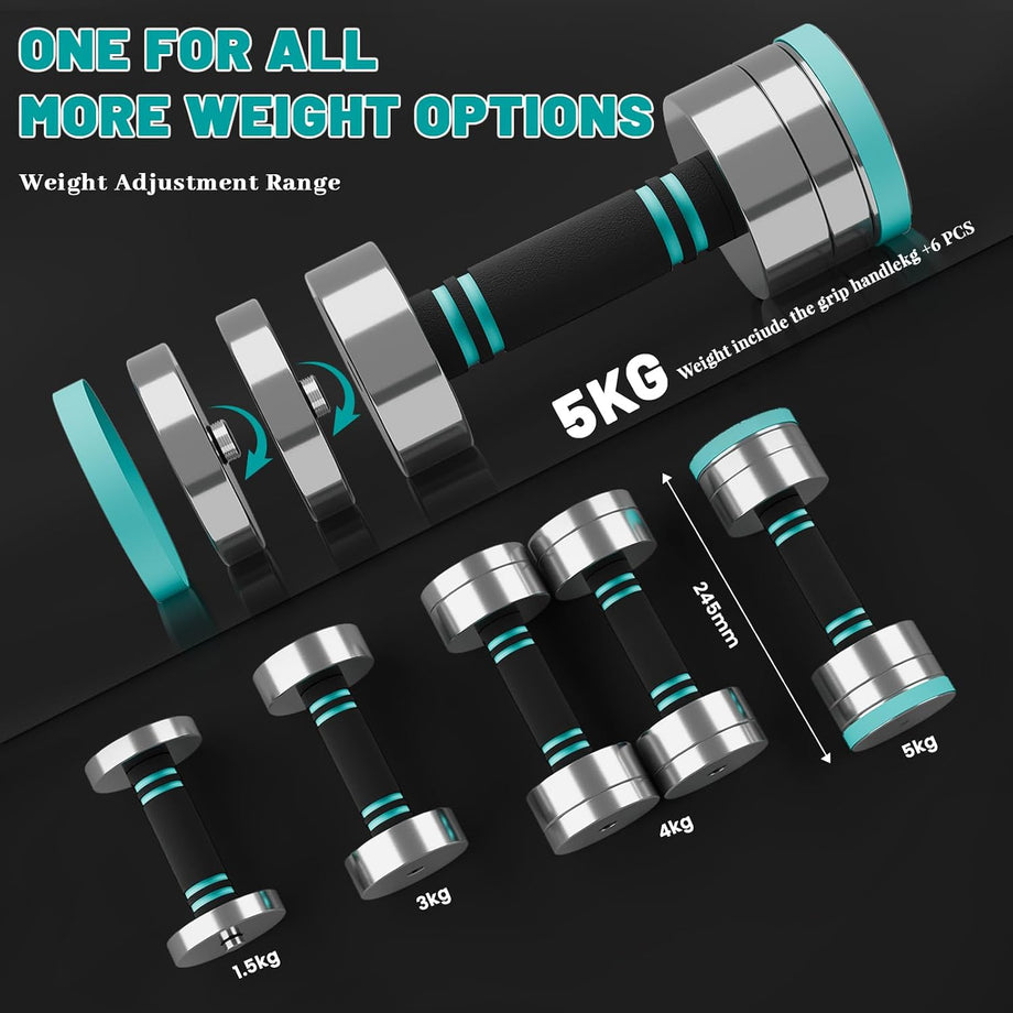Dripex Steel Adjustable Dumbbells Set 2.5kg 5kg 7.5kg 10kg 15kg 25kg Dumbbells Pair Hand Weights with Foam Handle for Men Women Home Gym Fitness Dumbbell Training