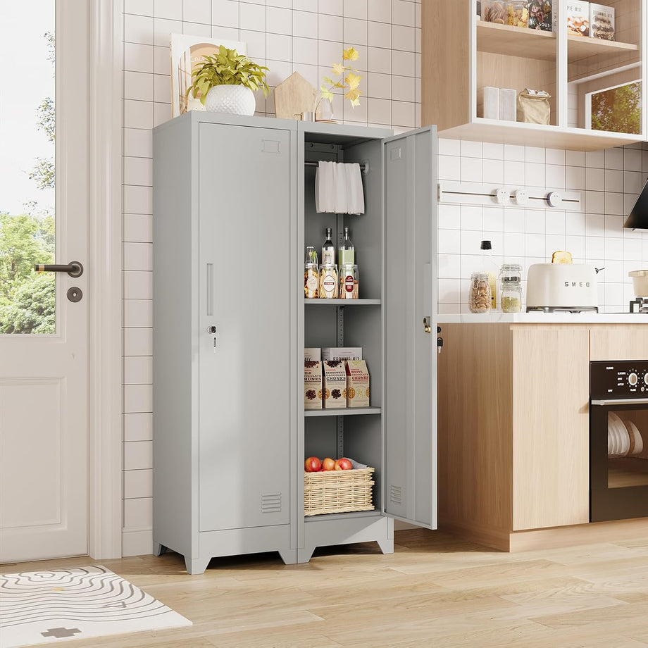 Dripex Metal Cabinet with Hanging Rail Lockable Steel Filing Cabinet Multi-purpose Storage Cabinet Steel Locker for School Home Office Garage 150 x 38 x 38 cm