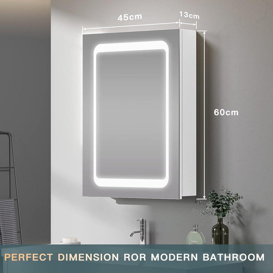 Dripex LED Bathroom Mirror Cabinet, Bathroom Mirror Cabinet with LED Lights Shaver Socket and Demister Pad, Non-contact Sensor Switch, White/Left hinge