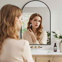 Dripex Arched Mirror, 75 x 50cm/90 x 60cm Wall-Mounted or Leaning, Pre-Fitted Holes & Fixing Kit, for Bathroom, Living Room & Bedroom