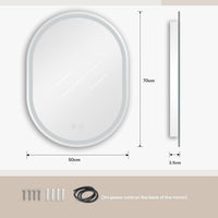 Dripex Bluetooth Oval Bathroom LED Mirror, Illuminated Backlit Wall Mounted Mirror with Demister, Anti-fog, 3 Lighting Modes, Dimming Light, IP44