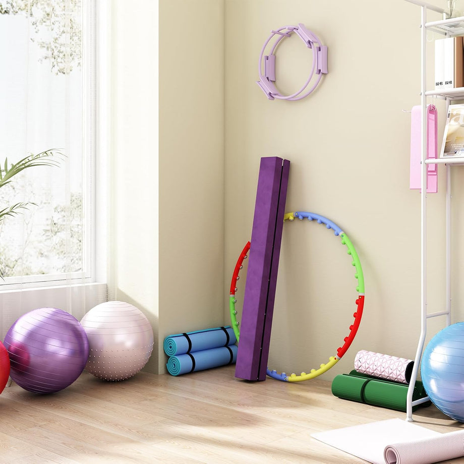 Dripex 7FT Folding Gymnastics Balance Beam Kids Training Beam Faux Suede for Home Gym Exercise