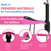 Dripex 5-in-1 Kids Scooter Toddler Scooter with Flashing Led Light Up Wheels 3 Wheels Kick Scooter with Adjustable Handlebar Removable Seat and Push Handle