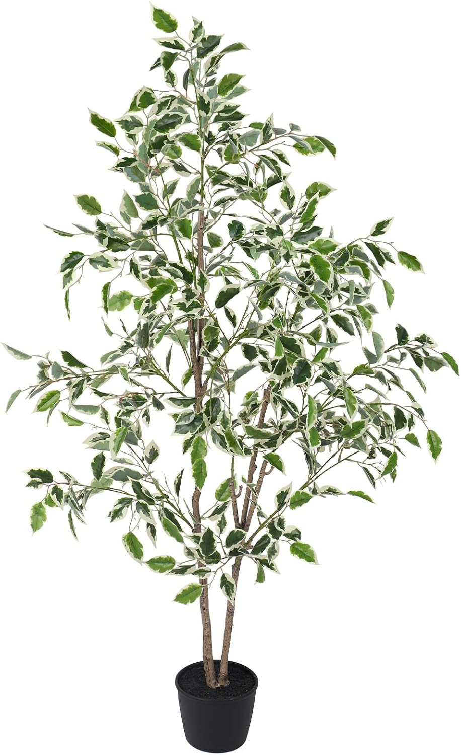 YOLEO 5FT Artificial Ficus Tree with White Tall Planter, Lifelike Fake Silk Tree Indoor, Faux Ficus Tall Plant for Living Room Bedroom Balcony Corner Office Decor