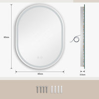 Dripex Bluetooth Oval Bathroom LED Mirror, Illuminated Backlit Wall Mounted Mirror with Demister, Anti-fog, 3 Lighting Modes, Dimming Light, IP44