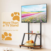 Dripex Mobile TV Stand on Wheels for 32-70 Inch TVs, Adjustable Height TV Cart with Bracket Mount max VESA 600x500mm max 80kgs with 2 Tier Storage Shelves for Bedroom, Living Room, Home Gym