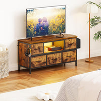 Dripex 100 x 35 x 50cm TV Cabinet Stand Unit for TVs up to 55 Inches with 5 Foldable Drawers Storage Organizers and Open Shelves with RGB LED Lighted TV Gaming Entertainment Center for Living Room