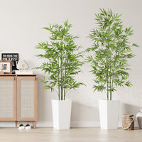 YOLEO 5FT/6FT Artificial Bamboo Tree with White Tall Planter, Lifelike Fake Silk Tree Indoor, Faux Bamboo Tall Plant for Living Room Bedroom Balcony Corner Office Deco