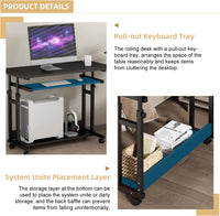 Dripex Computer Desk Mobile, Portable Office Desk with Movable Wheels, Height Adjustable Study Desk, Home Office Desk with Keyboard Tray and Shelf for Small Spaces