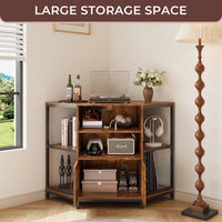 Dripex 105 x 50 x 79 cm Vintage Design TV Corner Cabinet with LED Lighting, Corner TV Unit Stand Table with 2 Doors and Shelves Entertainment Center Media Console for Living Room