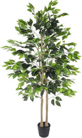 YOLEO 5FT/6FT Artificial Ficus Tree with White Tall Planter, Lifelike Fake Silk Tree Indoor, Faux Ficus Tall Plant for Living Room Bedroom Balcony Corner Office Decor