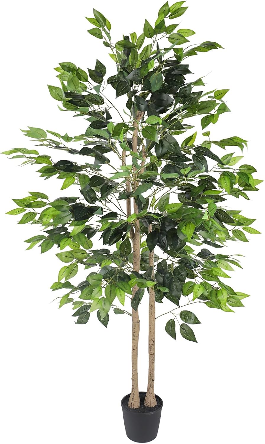 YOLEO 5FT/6FT Artificial Ficus Tree with White Tall Planter, Lifelike Fake Silk Tree Indoor, Faux Ficus Tall Plant for Living Room Bedroom Balcony Corner Office Decor