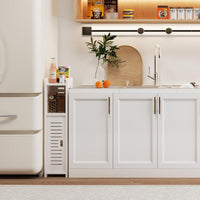 Dripex 4 Tier Bathroom Floor Cabinet, 18W x 20D x 80H cm, Slim White Storage Cabinet with Door, Narrow Free Standing Cupboards Adjustable Shelves for Bathroom or Bedroom