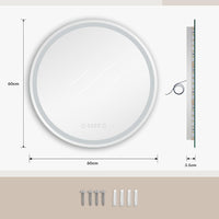 Dripex Time Display Round Bathroom LED Mirror, Illuminated Wall Mounted Circle LED Bathroom Mirror, Anti-fog, 3 Lighting Modes, Dimmable, Front+Backlit, IP4
