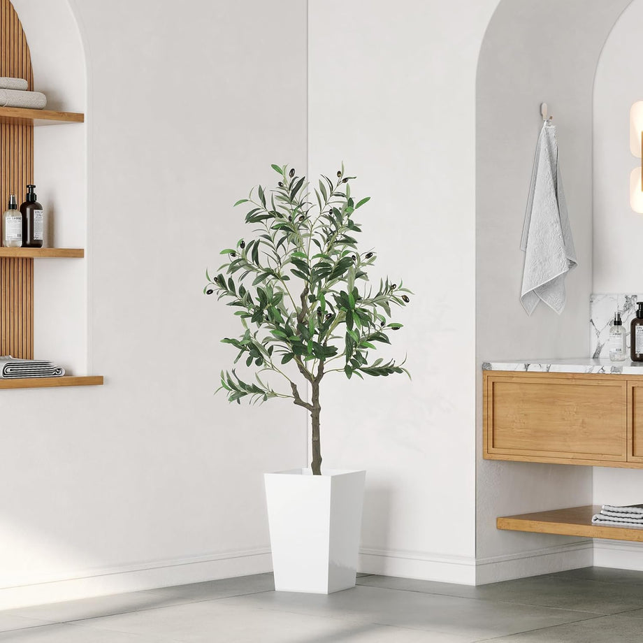 YOLEO 4FT/5FT/6FT/7FT Artificial Olive Tree Tall Faux Silk Olive Plant with Lifelike Olive Leaves Fake Olive Tree for Home Office Indoor Decor