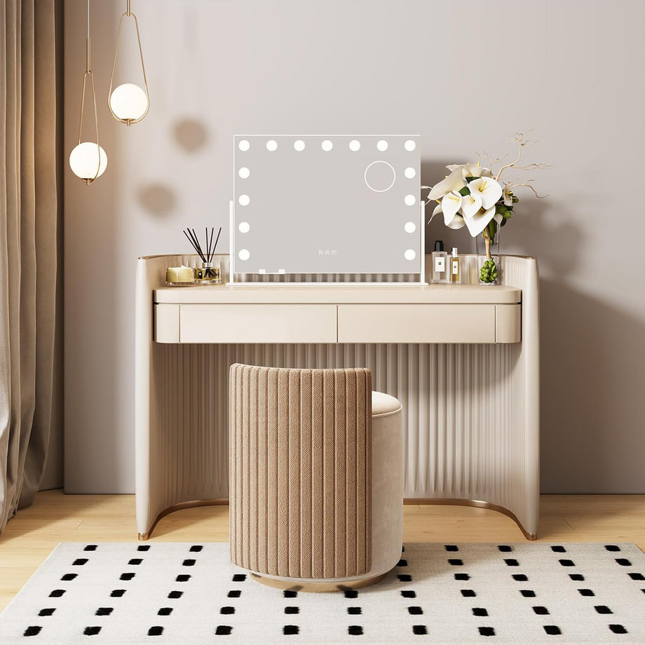 Dripex 14/15 Dimmable LED Bulbs Rotatable Hollywood Vanity Mirror with Lights, Large Illuminated Makeup Mirror, 3 Lighting Modes, Phone Holder, Titing Hollywood Mirror for Bedroom