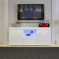 Dripex 135cm LED TV Cabinet Modern Tall TV Stand with Ambient lights Entertainment Unit Cupboard with Storage Furniture for Living Room for 22”-55” TV Entire Front High Gloss White, Home Office