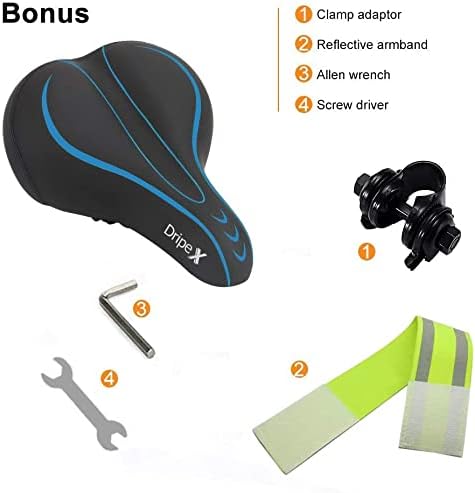 Dripex Gel Bike Seat - Comfort Universal Cycle Saddle Wide Cushion Pad Waterproof for Women & Men - Fits MTB/Road/Spinning Bikes