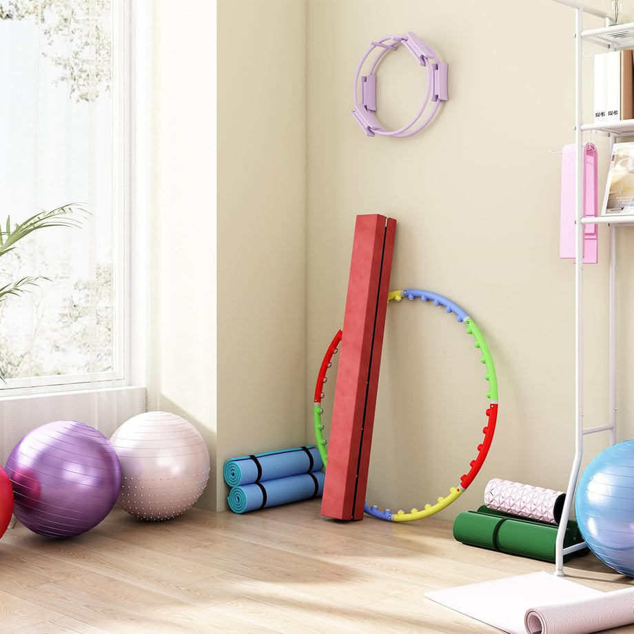 Dripex 7FT Folding Gymnastics Balance Beam Kids Training Beam Faux Suede for Home Gym Exercise