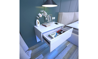 Dripex Floating Bedside Table with Drawer, Wall Mounted Bedside Cabinet with RGB LED Lights, High Gloss Cream White for Bedroom