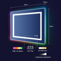 Dripex RGB Bathroom Mirror with 3 LED Lights, Illuminated Bathroom Mirrors Vanity Mirror RGB Backlit + Front Lighted, Dimmable and Demister Pad, Horizontal/Vertical