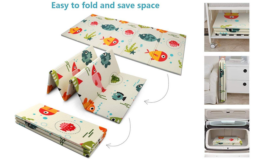 Dripex Baby Play Mat, Large Foldable Foam Crawling Mat 197×177cm with Alphabet & Numbers, Double-Sided, Waterproof & Easy to Clean