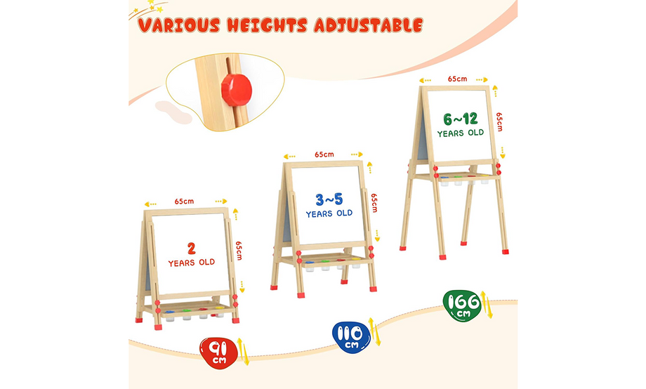 Dripex Kid’s Wooden Art Easel, Double-Sided Height Adjustable Painting Blackboard with Magnetic Accessories Chalk and Sponge
