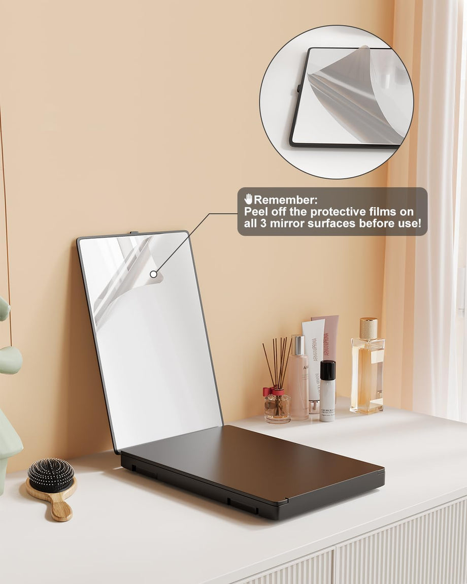 Dripex 3 Way Mirror with Storage Shelf, Trifold Self Haircut 360° Barber Mirror with Height Adjustable Hooks for Makeup, Styling, Shaving, Braiding, Dye Hair