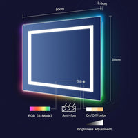 Dripex RGB Bathroom Mirror with 3 LED Lights, Illuminated Bathroom Mirrors Vanity Mirror RGB Backlit + Front Lighted, Dimmable and Demister Pad, Horizontal/Vertical