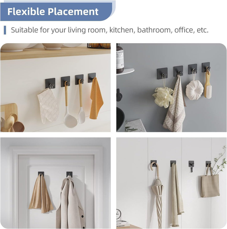 Dripex Self Adhesive Hooks - Set of 2/4/6, Stainless Steel - Strong Sticky Hooks for Hanging Towels, Bathroom Towel Hooks, Tea Towel Hooks, Stick on Hooks