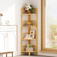 Dripex Bamboo Corner Shelf, Narrow Bookshelf for Small Space, Floor Standing Storage Display Rack for Living Room, Bedroom, Home or Office