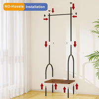Dripex Clothes Rail, Hall Tree, Freestanding Coat Rack with Wooden Storage Shelf, 4 Hooks, Compact Clothes Organiser Garment Stand for Home Hallway Bedroom W51 x D39 x H157cm