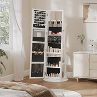 Dripex Jewelry Organiser Mirror Wardrobe, 360° Swivel Jewelry Storage, Lockable, 3 in 1 Free Standing Mirror with Storage Shelves