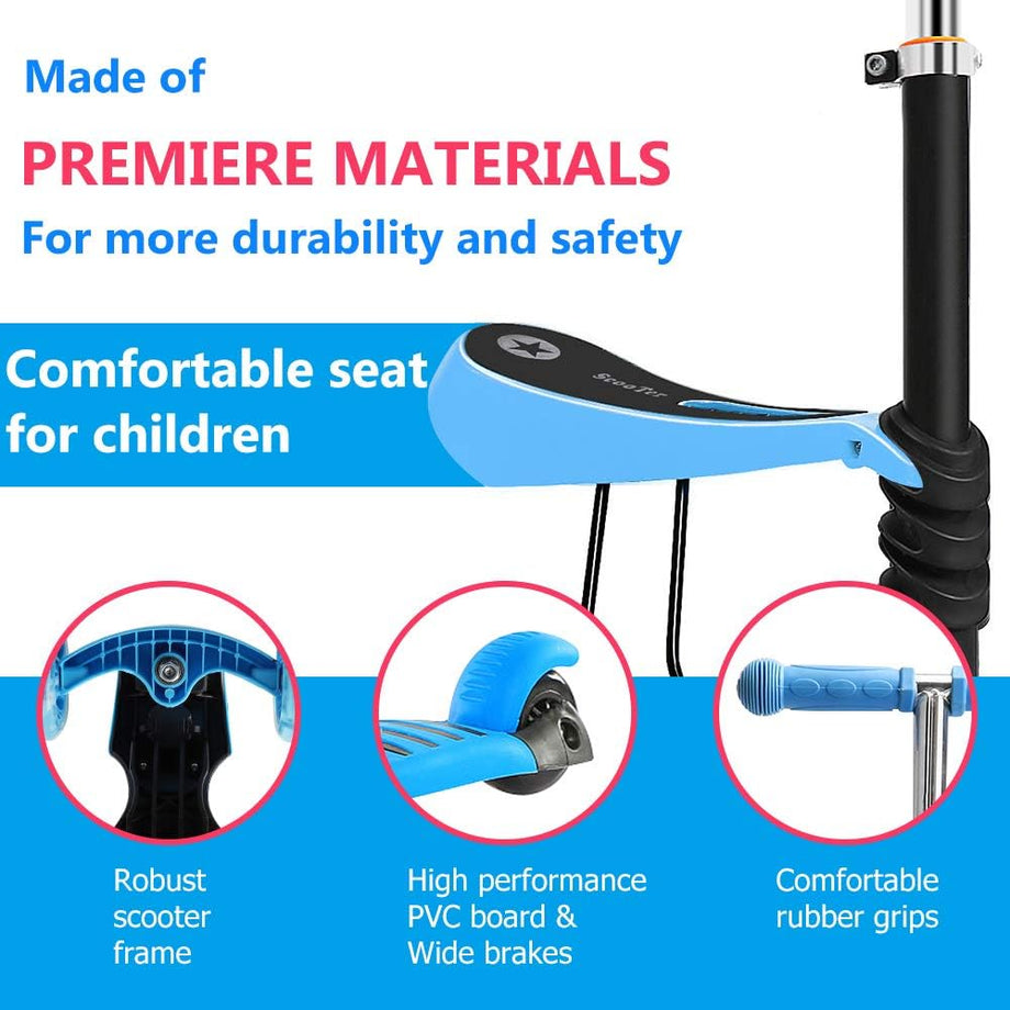 Dripex 5-in-1 Kids Scooter Toddler Scooter with Flashing Led Light Up Wheels 3 Wheels Kick Scooter with Adjustable Handlebar Removable Seat and Push Handle